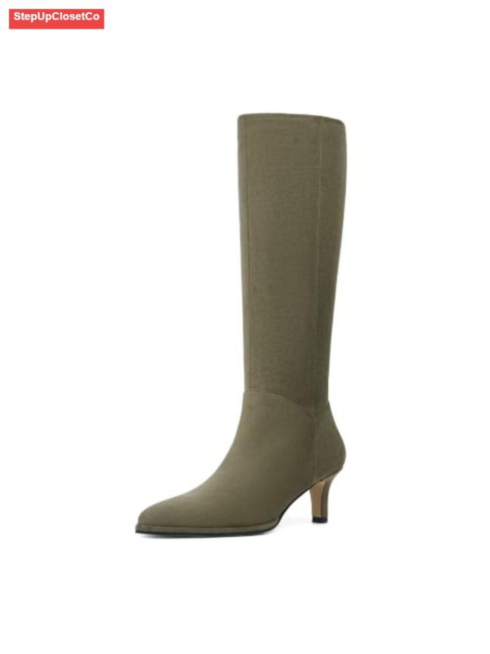 Kitten Heel Knee High Boots Pointed Toe Side Zip Faux Suede